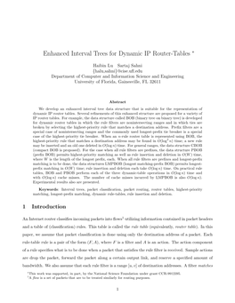 Enhanced Interval Trees for Dynamic IP Router-Tables ∗