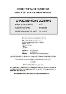 Applications and Decisions for London and the South East Of