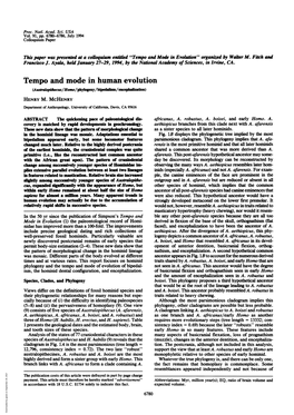 Tempo and Mode in Human Evolution (Auuwlopitaecus/Hono/Phylogeny/Blpim/Encephaizatlou) HENRY M