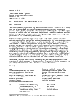 Joint Letter to the FCC on 5.9 Ghz Band Preservation For