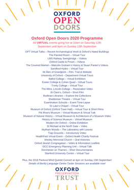 Oxford Open Doors 2020 Programme All VIRTUAL Events Going Live at 10Am on Saturday 12Th September Until 6Pm on Sunday 13Th September