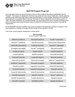 Split Fill Program Drug List