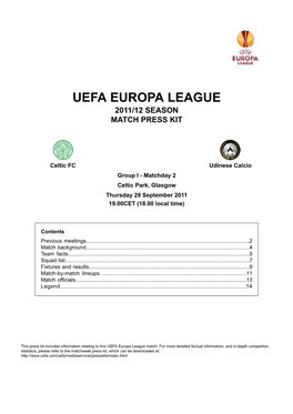 Uefa Europa League 2011/12 Season Match Press Kit