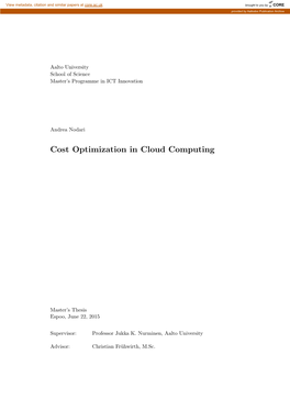Cost Optimization in Cloud Computing