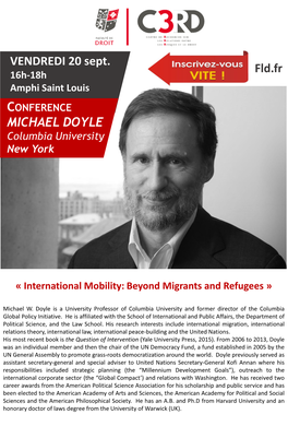 CONFERENCE MICHAEL DOYLE Columbia University New York VENDREDI 20 Sept. 16H-18H Amphi Saint Louis