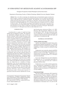 In Vitro Effect of Artesunate Against Acanthamoeba Spp