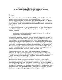 Tanter, “Japanese Remilitarisation Today”, in Sally Totman and Scott Burchill (Eds.) Global Crises and Risks, (Oxford University Press, 2008)