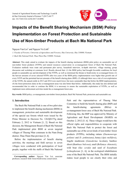 Impacts of the Benefit Sharing Mechanism (BSM) Policy Implementation on Forest Protection and Sustainable Use of Non-Timber Products at Bach Ma National Park