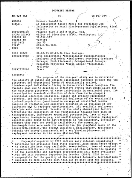 An Employment Agency Model for Providing Job Information to Rural Disadvantaged Populations. Final Report. Instituti01t Prairie View a and M Univ., Tex