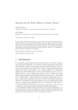 Zermelo and the Early History of Game Theory∗