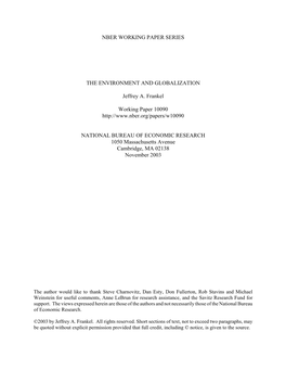 Nber Working Paper Series the Environment And