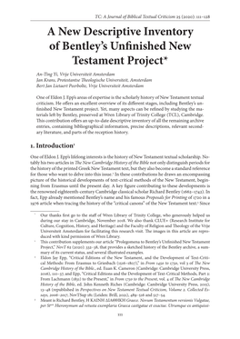 A New Descriptive Inventory of Bentley's Unfinished New Testament Project