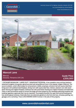 Mancot Lane Mancot, Guide Price Deeside, Flintshire CH5 2AJ £200,000