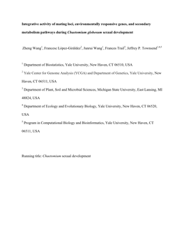 Integrative Activity of Mating Loci, Environmentally Responsive Genes, and Secondary Metabolism Pathways During Chaetomium Globosum Sexual Development