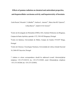 Effects of Gamma Radiation on Chemical and Antioxidant Properties, Anti-Hepatocellular Carcinoma Activity and Hepatotoxicity Of