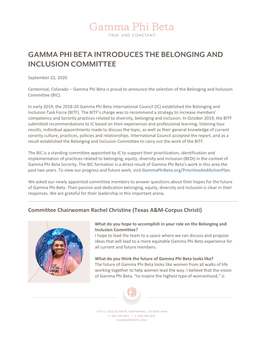 Gamma Phi Beta Introduces the Belonging and Inclusion Committee