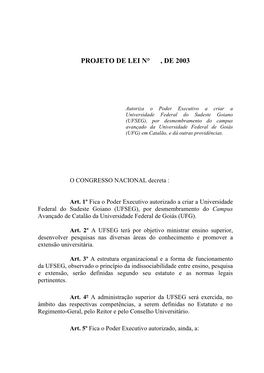 Projeto De Lei N° , De 2003