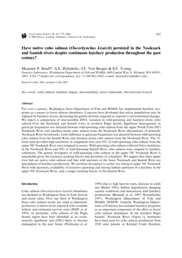 Have Native Coho Salmon (Oncorhynchus Kisutch) Persisted in the Nooksack and Samish Rivers Despite Continuous Hatchery Production Throughout the Past Century?