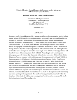 1 a Study of Invasive Spotted Knapweed (Centaurea Stoebe