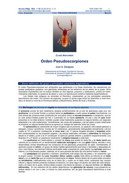 Orden PSEUDOSCORPIONES Manual