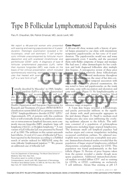 Type B Follicular Lymphomatoid Papulosis