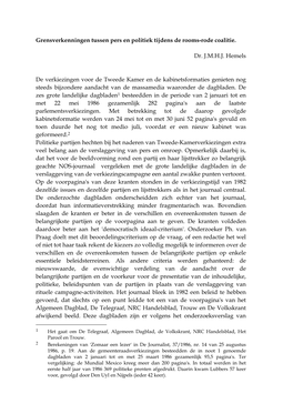 Grensverkenningen Tussen Pers En Politiek Tijdens De Rooms-Rode Coalitie. Dr. J.M.H.J. Hemels De Verkiezingen Voor De Tweede