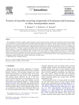 Toxicity of Naturally Occurring Compounds of Lamiaceae and Lauraceae to Three Stored-Product Insects