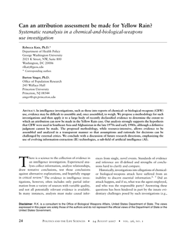 Can an Attribution Assessment Be Made for Yellow Rain? Systematic Reanalysis in a Chemical-And-Biological-Weapons Use Investigation