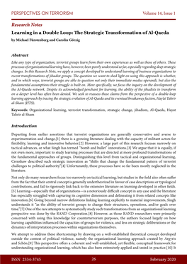 Learning in a Double Loop: the Strategic Transformation of Al-Qaeda by Michael Fürstenberg and Carolin Görzig