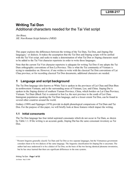 Writing Tai Don Additional Characters Needed for the Tai Viet Script