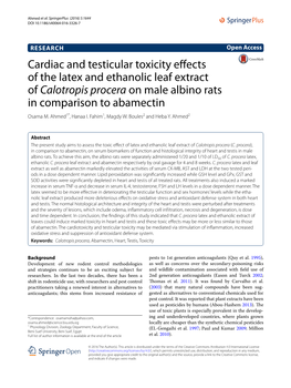 Calotropis Procera on Male Albino Rats in Comparison to Abamectin Osama M