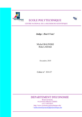 Ecole Polytechnique Departement D'economie