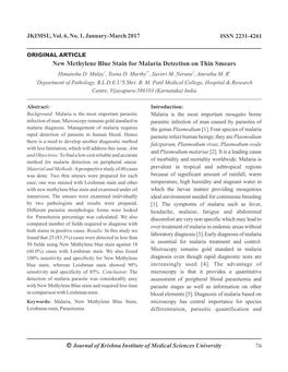 Ó New Methylene Blue Stain for Malaria Detection on Thin Smears