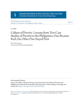 Lessons from Two Case Studies of Poverty in the Philippines; One Became Rich, the Other One Stayed Poor Ma