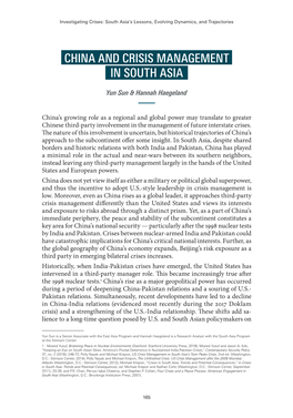 China and Crisis Management in South Asia