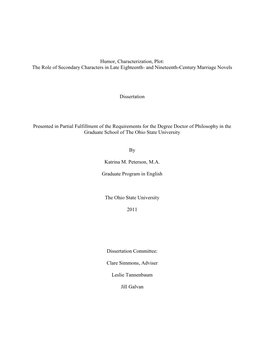 Humor, Characterization, Plot: the Role of Secondary Characters in Late Eighteenth- and Nineteenth-Century Marriage Novels