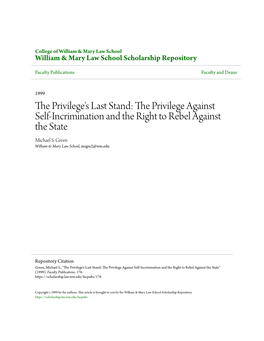 The Privilege Against Self-Incrimination and the Right to Rebel Against the State*