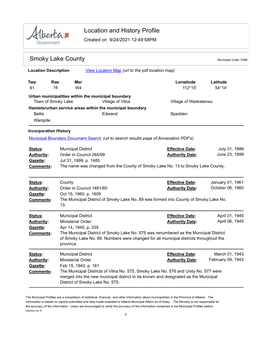 Location and History Profile Smoky Lake County