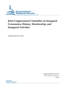 Joint Congressional Committee on Inaugural Ceremonies: History, Membership, and Inaugural Activities