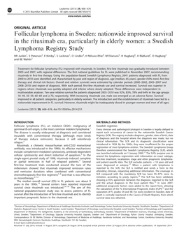 Follicular Lymphoma in Sweden: Nationwide Improved Survival in the Rituximab Era, Particularly in Elderly Women: a Swedish Lymphoma Registry Study