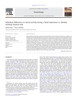 Individual Differences in Neural Activity During a Facial Expression Vs