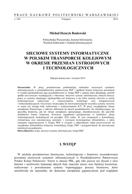 Sieciowe Systemy Informatyczne W Polskim Transporcie Kolejowym W Okresie Przemian Ustrojowych I Technologicznych