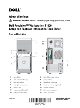 Precision T1500 Setup and Features Information Tech Sheet