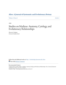 Anatomy, Cytology, and Evolutionary Relationships Sherwin Carlquist Claremont Graduate School