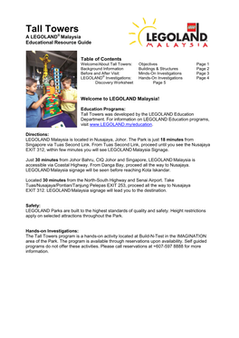 Tall Towers ® a LEGOLAND Malaysia Educational Resource Guide