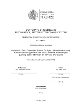 Dottorato Di Ricerca in Informatica, Sistemi E Telecomunicazioni