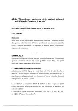 A 1 Documento Di Analisi Ricognizione Gestioni Esistenti