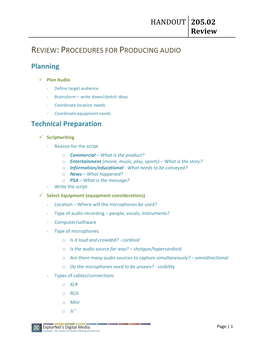 HANDOUT 205.02 Review Planning Technical Preparation