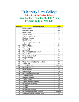 University Law College University of the Punjab, Lahore