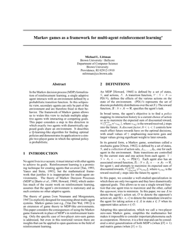 Markov Games As a Framework for Multi-Agent Reinforcement Learning